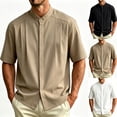 thumbnail image 1 of Stamzod Mens Summer Shirts 2026 Stand Collar Short Sleeve Dress Shirt Casual Work Wedding Button Up Shirt Black L, 1 of 10