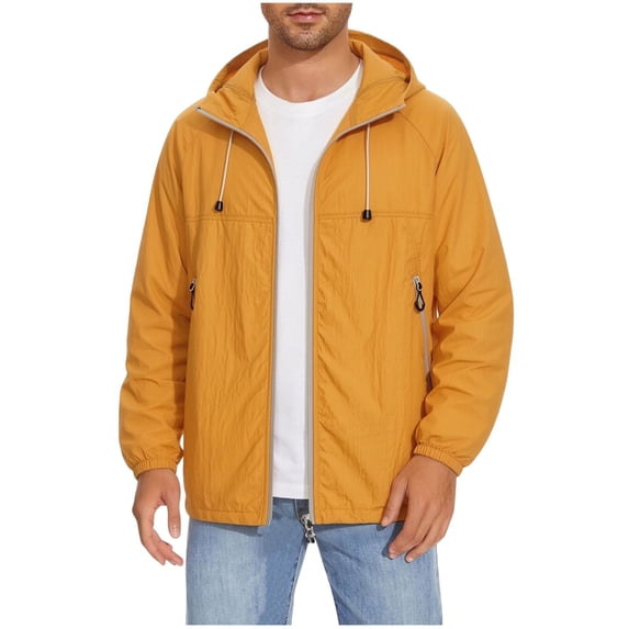 Stamzod Mens Sun Protection Hoodie Jacket Long Sleeve Zip Up Fishing Jackets Lightweight Outdoor Hiking Rash Guard Windbreaker Orange L