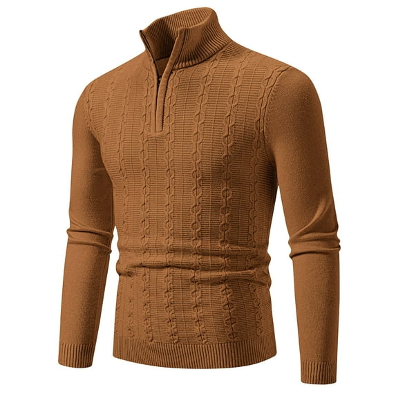 Stamzod Mens Sweater Retro Turtleneck Cable Knitted Quarter Zip Pullover Men's Sweatshirts Long Sleeve Casual Fall Winter Warm Tops