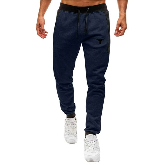 Stamzod Mens Sweatpants Fashion Patchwork Stretch Waist Drawstring Joggers Pants with Pocket Casual Loose Fit Gym Pants for Workout Running Training Navy S