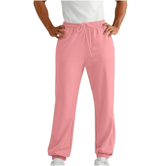 Stamzod Mens Sweatpants with Pockets Solid Color Elastic Waist Drawstring Gym Pants Men Activewear Casual Loose Straight Joggers for Running Training Workout Pink XL