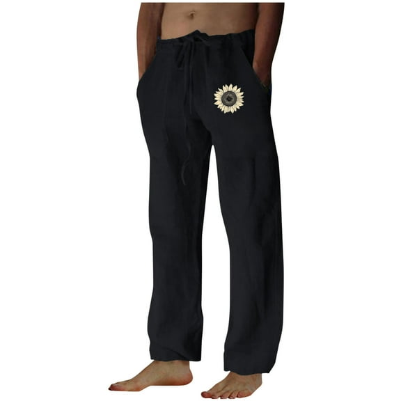 Stamzod Mens Sweatpants with Pockets Fashion Flower Printed Elastic Waist Drawstring Pants Casual Loose Workout Joggers for Men Black M