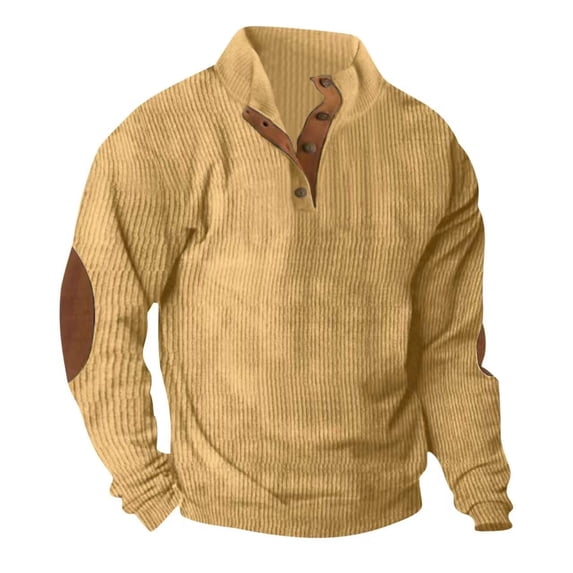 Stamzod Mens Sweatshirt Fall Fashion Vintage Long Sleeve Corduroy Pullover Tops Casual Stand Collar Button Sweatshirts for Men Gold F XXXL