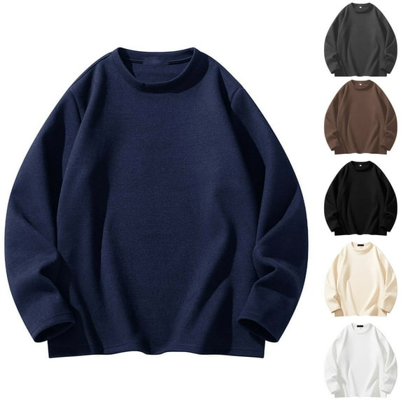 Stamzod Mens Sweatshirt Solid Color Crewneck Long Sleeve Pullover Sweatshirts Casual Oversized Sweatshirts for Men Black-4 XXXL