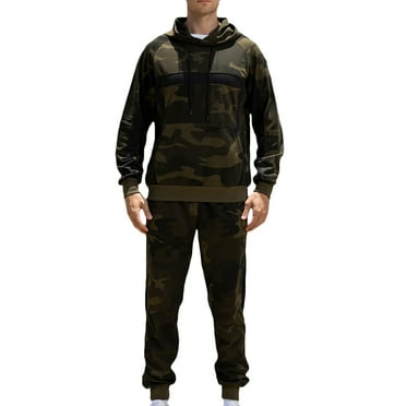 Stamzod Mens Sweatsuits 2 Piece Casual Camo Slim Fit Warm Up Tracksuits Long Sleeve Hoodie Jogging Sweatpants Suit with Pockets on Clearance