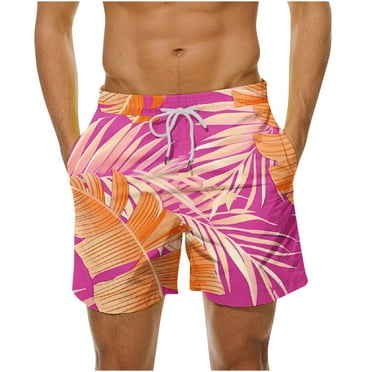 Summer Savings Clearance! Stamzod Mens Swim Trunks Plus Size Quick Dry Fashion Tropical Print Hawaiian Bathing Suits Drawstring Waist Beach Shorts With Pockets