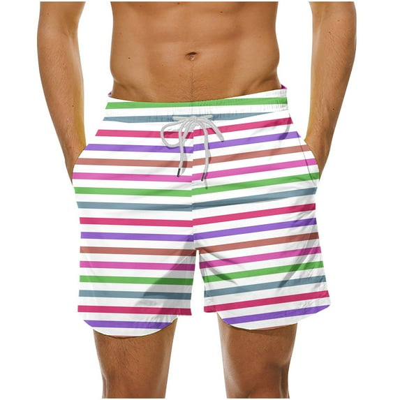 Stamzod Mens Swim Trunks Quick Dry Plus Size Swim Shorts with Drawstring Fashion Stripe Colorblock Hawaii Beach Shorts Mens Bathing Suit