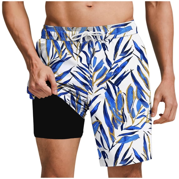 Stamzod Mens Swim Trunks with Built-In Pocket Quick Dry Bathing Suit Swimsuit Elastic Waist Beach Shorts Blue H M