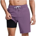 thumbnail image 1 of Stamzod Mens Swim Trunks with Compression Liner Beach Bathing Suit Quick Dry Swimming Trunks Swimsuit Purple L, 1 of 6