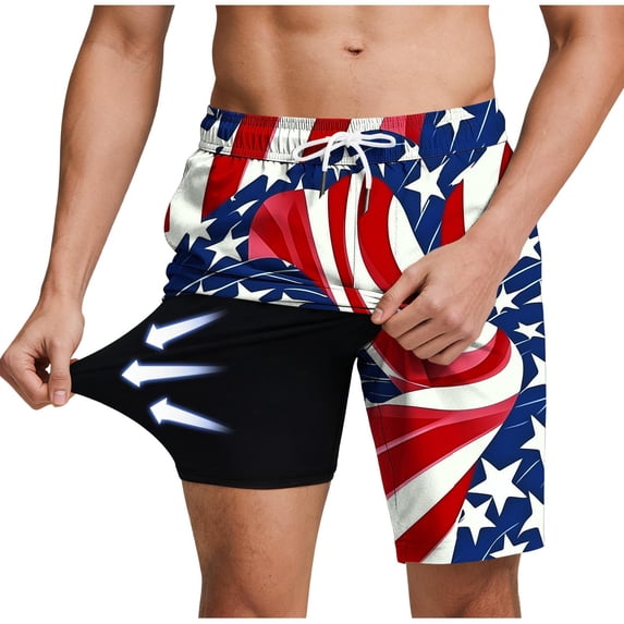 Stamzod Mens Swim Trunks with Compression Liner Quick Dry Beach Shorts Stretch Bathing Suit Men Swimwear Sky Blue M