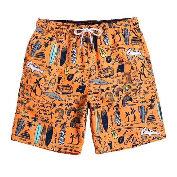 Stamzod Mens Swim Trunks with Pocket Cute Printed Elastic Waist Summer Beach Shorts Casual Loose Board Shorts Men's Swimwear Yellow XXL
