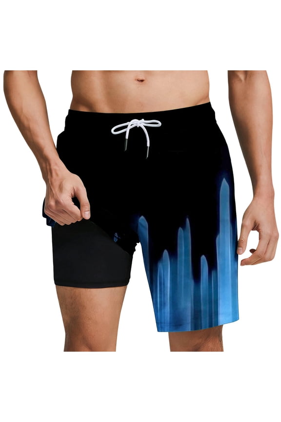 Mens Swimsuit 2026 Swim Trunks with Compression Liner Summer Beachwear Bathing Suit Multicolor Z XXL