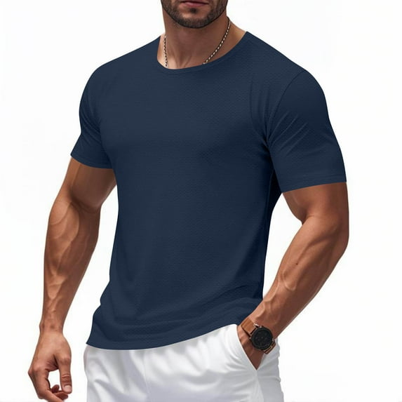Stamzod Mens T-Shirts Solid Color Short Sleeve Oversized Tshirts for Men Casual Outdoor Running Gym Shirs Navy XL