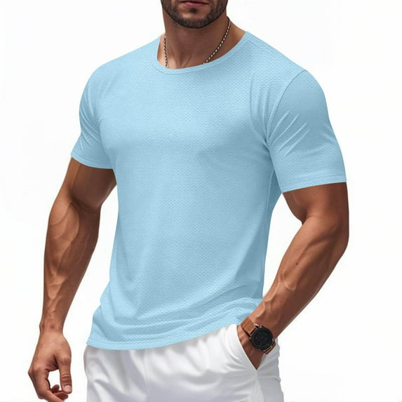 Stamzod Mens T-Shirts Solid Color Short Sleeve Oversized Tshirts for Men Casual Outdoor Running Gym Shirs Sky Blue XXXXL