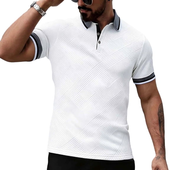 Stamzod Mens Textured Polo Shirts Short Sleeve Casual Golf Shirt Vintage Summer T Shirts Old Money Tops White L