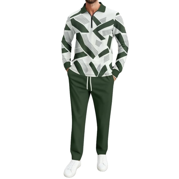 Stamzod Mens Track Suits 2 Piece Set Fashion Vintage Printing 1/4 Zip Pullover Mens Shirts and Sweatpants Casual Mens Beach Outfit with Pocket Army Green L