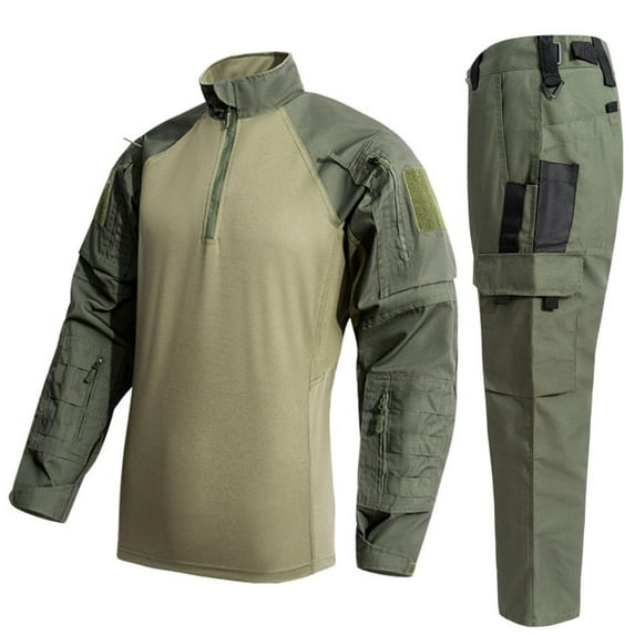 Stamzod Mens Track Suits 2 Piece Set Long Sleeve Stand Up Collar Quarter Zip Pullover Men Tactical Shirts and Cargo Pants Set Casual Workwear Men's Tracksuits Green-4 L