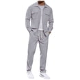 thumbnail image 1 of Stamzod Mens Track Suits 2 Piece Set Solid Color Turndown Long Sleeve Jacket Shirts and Pants with Drawstring Business Casual Outfits for Men Gray-1 L, 1 of 4