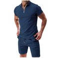 thumbnail image 1 of Stamzod Mens Track Suits 2 Piece Summer Short Sets Outfits Fashion Casual Short Sleeve Shirt and Shorts Business Set Wirth Zipper, 1 of 1