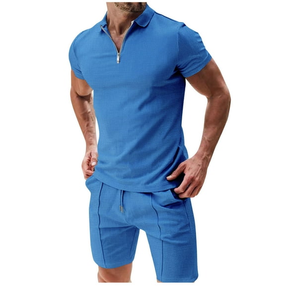 Stamzod Mens Track Suits 2 Piece Summer Short Sets Outfits Fashion Casual Short Sleeve Shirt and Shorts Business Set Wirth Zipper