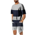 thumbnail image 1 of Stamzod Mens Two Piece Summer Outfit Fashion Strip Printed Short Sleeve Tshirts and Stretch Waist Shorts Sets Casaul Plus Size Short Sets for Men Gray XXL, 1 of 7