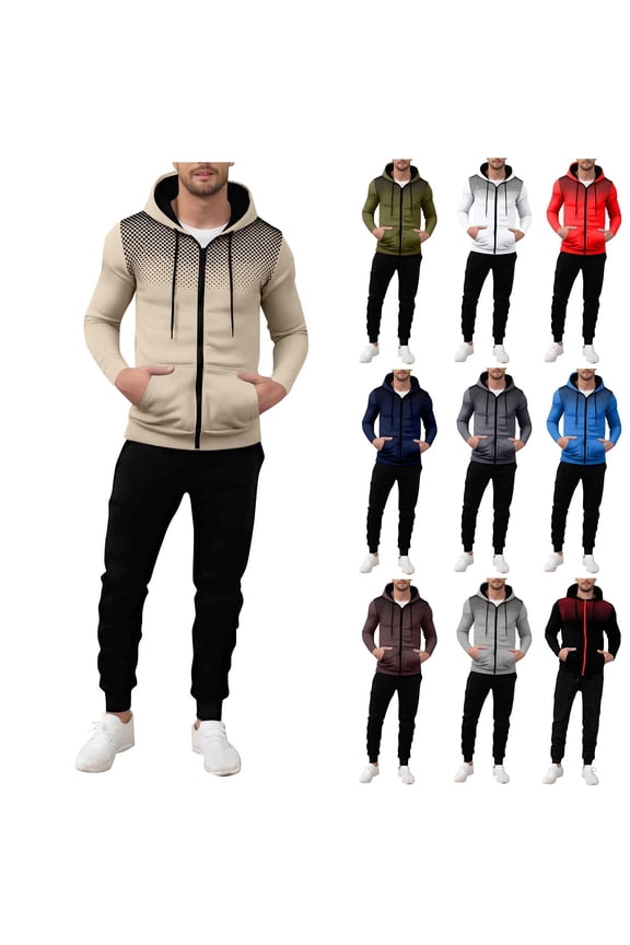 Mens Two Piece Track Suit Fashion Patchwork Printing Long Sleeve Zip Up Hoodie Jackets and Sweatpants Set Casual Workout Sweatsuits for Men Blue-1 S