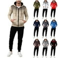 thumbnail image 1 of Stamzod Mens Two Piece Track Suit Fashion Patchwork Printing Long Sleeve Zip Up Hoodie Jackets and Sweatpants Set Casual Workout Sweatsuits for Men Coffee-1 L, 1 of 5