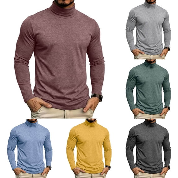 Stamzod Mens High Neck Long Sleeve Shirts Casual Loose Fit Base Tee Tops Dark Gray M