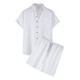 thumbnail image 1 of Stamzod Mens Vacation Outfits 2 Piece Set Summer Cotton and Linen Short Sleeve Button Down Shirts and Shorts Casual Men Short Sets Outfits White XL, 1 of 9