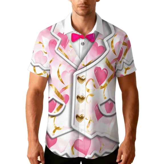 Stamzod Mens Vacation Outfits 2026 Lover Heart Summer Tropical Shirt Short Sleeve Beach Casual Tops Oversized Hawaiian Shirts for Men Pink B XXL