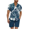 thumbnail image 1 of Stamzod Mens Vacation Outfits 2Pc Summer Short Sleeve Hawaiian Shirt and Shorts Set Plus Size Casual Beach Sweatsuits for Men Blue D XXXL, 1 of 5