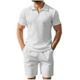 thumbnail image 1 of Stamzod Mens Vacation Outfits Solid Color Turndown Short Sleeve Shirts and Casual Shorts Set Plus Size Summer Sweatsuits for Men White C XL, 1 of 6