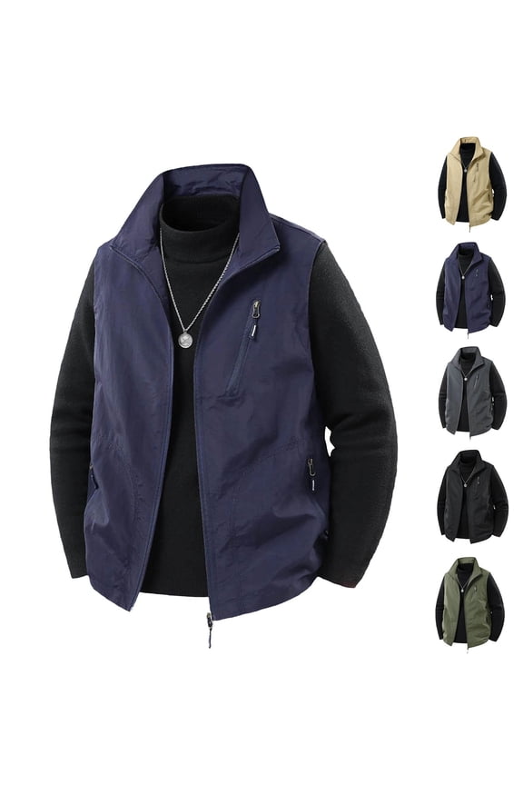 Mens Vest Lightweight Windproof Zip Up Vests Outerwear with Pockets Outdoor Work Photo Golf Sleeveless Jackets Dark Blue M