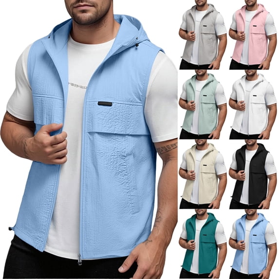 Stamzod Mens Vests Outerwear with Hood Summer Sleeveless Lightweight Jackets Plus Size Travel Hiking Running Vest Jacket Gray XXXL