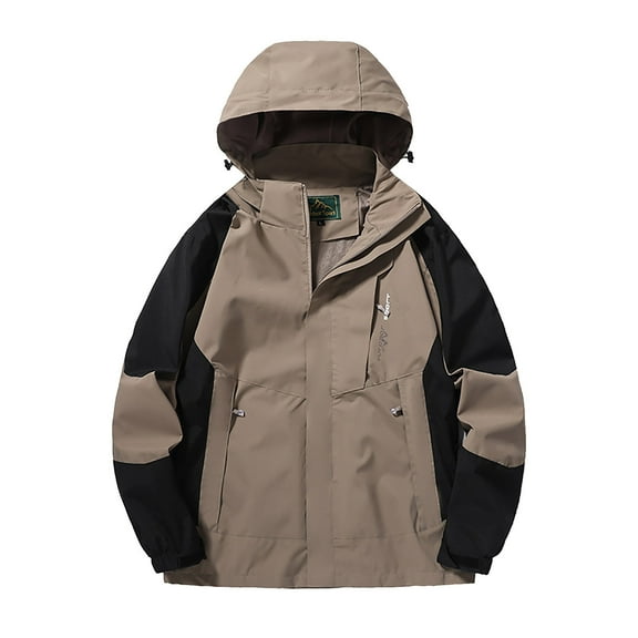 Stamzod Mens Windbreaker Jackets Lightweight Waterproof Raincoat with Hood Outerwear Casual Active Rain Jacket for Outdoor Travel Hiking(Available in Big & Tall) Brown XXXL