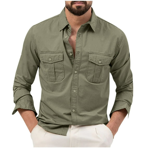 Stamzod Mens Work Shirts Wrinkle Free Button Down Long Sleeve Workout Shirt with Pockets Wear-Resistanting Vintage Men's Athletic Shirts