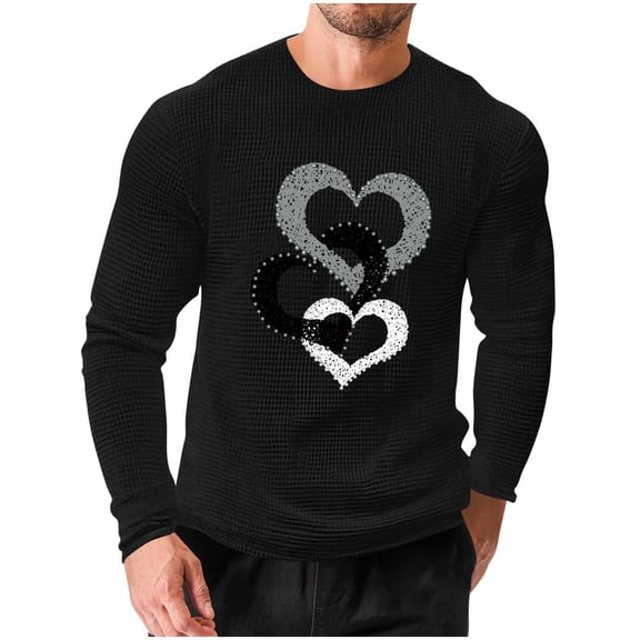 Stamzod Mens Workout Shirts Lover Heart Print Long Sleeve Gym T Shirt Home Wear Casual Valentines Pajamas Tshirts Shirts for Men Black M