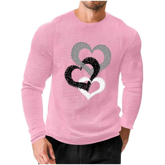 Stamzod Mens Workout Shirts Lover Heart Print Long Sleeve Gym T Shirt Home Wear Casual Valentines Pajamas Tshirts Shirts for Men Pink XXXL