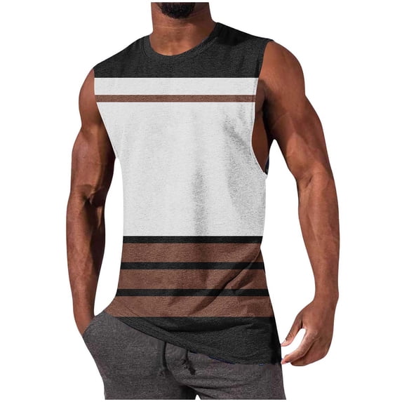 Stamzod Mens Workout Tank Tops Sleeveless Striped Muscle Gym T Shirts Casual Summer Beach Tee White XXL