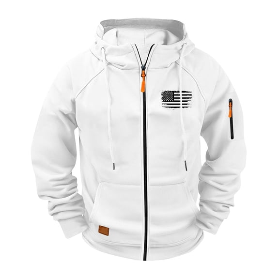 Stamzod Mens Zip Up Hoodies Long Sleeve Hooded Workout Jacket Casual Plus Size Mens Fall Jackets with Pocket White B S