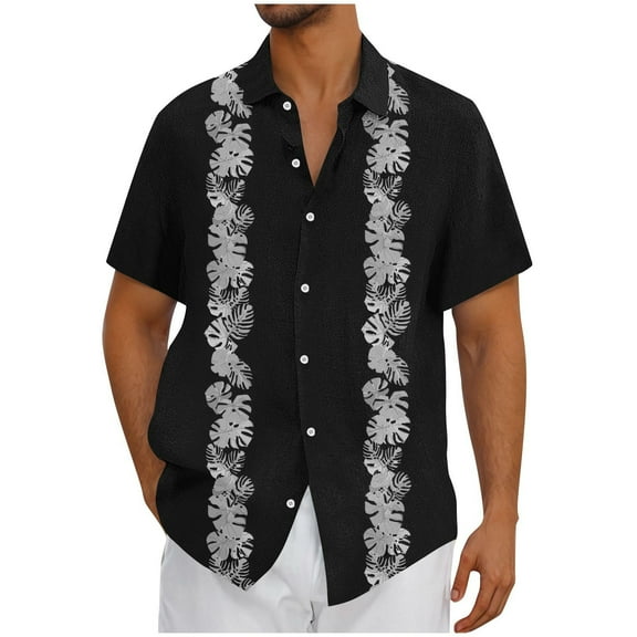 Stamzod Mmen's Shirts Fashion Vintage Tropical Printing Summer Button Down Shirts Short Sleeve Casual Plus Size Vacation Beach Shirts for Men Black B M