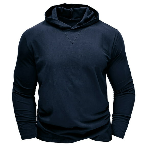 Stamzod Mmens Hoodie Fashion Solid Color Long Sleeve Cotton Pullover Tops Spring & Fall Casual Loose Fit Workout Shirts for Men Dark Blue S