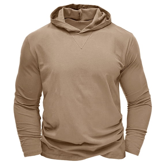 Stamzod Mmens Hoodie Fashion Solid Color Long Sleeve Cotton Pullover Tops Spring & Fall Casual Loose Fit Workout Shirts for Men Khaki S