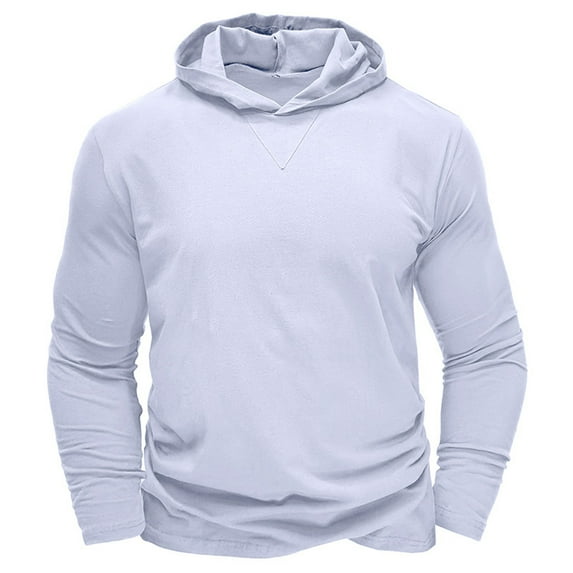 Stamzod Mmens Hoodie Fashion Solid Color Long Sleeve Cotton Pullover Tops Spring & Fall Casual Loose Fit Workout Shirts for Men White XL
