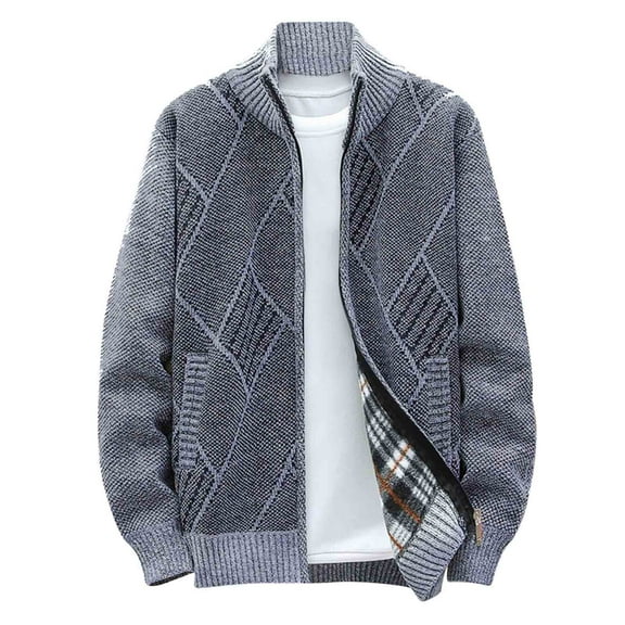 Stamzod New Sweaters Coats Men Winter Thicker Knitted Cardigan Sweatercoats Slim Fit Mens Knit Warm Sweater Jackets Men Knit Clothes Gray XL