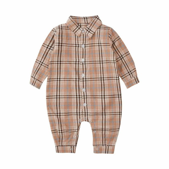 Stamzod Newborn Baby Boy Girls Plaid Romper Infant Long Sleeve Button Down Casual Bodysuit Cotton Snug-Fit Comfy Toddler Omesie Jumpsuit