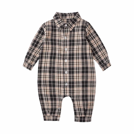 Stamzod Newborn Baby Boy Girls Plaid Romper Infant Long Sleeve Button Down Casual Bodysuit Cotton Snug-Fit Comfy Toddler Omesie Jumpsuit