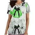 thumbnail image 1 of Stamzod Nursing Uniforms for Women Halloween Batss Pumpkin Printed Working Tee Shirts Short Sleeve Cross V Neck Scrub Tops with Pockets on Sale, 1 of 5