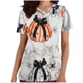 thumbnail image 1 of Stamzod Nursing Uniforms for Women Halloween Batss Pumpkin Printed Working Tee Shirts Short Sleeve Cross V Neck Scrub Tops with Pockets on Sale, 1 of 5