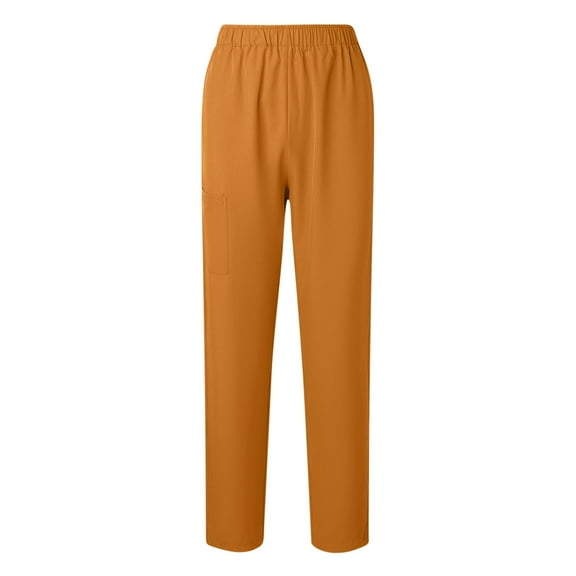 Stamzod Nursing Work Trousers for Women Solid Color Straight Scrubs Pants with Pocket Casual Baggy Sweatpants for Women Yellow B L